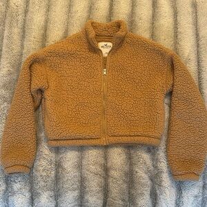🤎 Women's Hollister Cropped Sherpa Teddy Zip-Up Jacket - Size XXS🤎